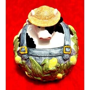 Vintage Clay Art San Francisco COW IN THE CORN Ceramic Cookie Jar Case Farmer